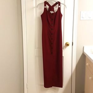 Sleeveless pinafore Style dress, dark red